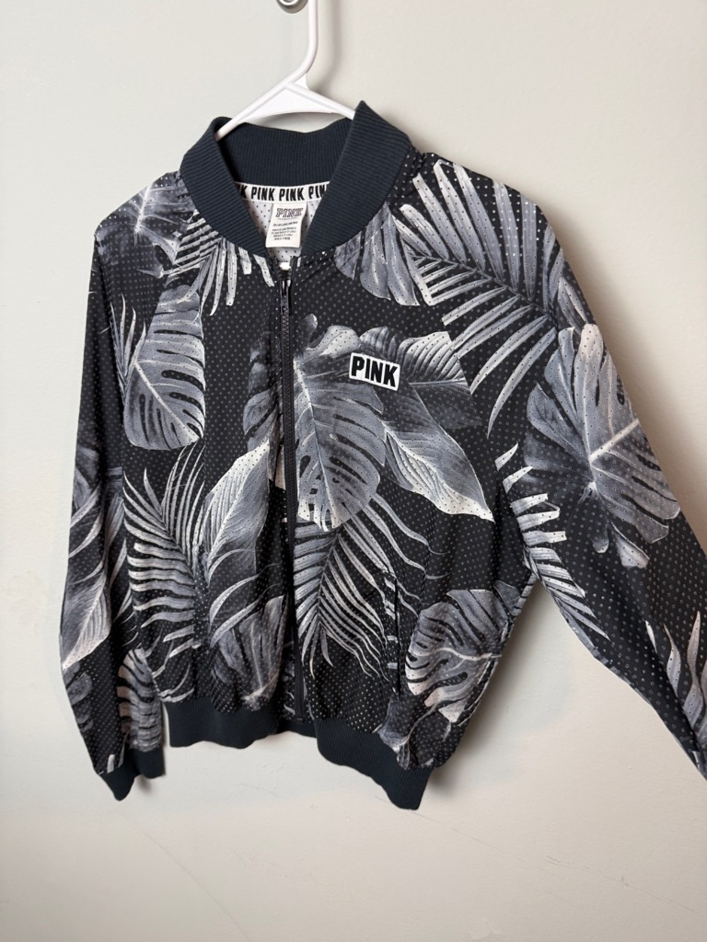 Victoria's Secret PINK Perforated Palm Print Full Zip Bomber Jacket ~ XS